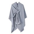 Detailed view of the gray-blue cashmere-like shawl featuring elegant tassel fringe edges - Light Gray