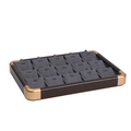 Walnut wood jewelry tray with grey velvet 15-grid insert and gold metal corners - 15 Slots Pendant / Gray