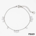 Silver stainless steel bracelet with sparkling teardrop cubic zirconia pendants - Silver Anklet with White Zirconia (PB689)