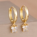 Detailed macro shot of 18k gold plated butterfly earrings with sparkling cubic zirconia - Butterfly Drop Earrings (Y27359) / Two-Piece Set / Gold-White