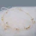 Detailed close-up of bridal headpiece featuring gold wire, white pearls, and crystals - Gold TS1286