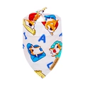 Cute cartoon corgi print pet bandana with handmade leather label for dogs and cats - M / Lazy Shiba Inu with Letters