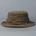 Detailed view of premium distressed linen bucket hat featuring a textured finish - M (56-58cm) / Khaki