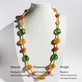 60cm handmade colorful glass bead necklace with gold brass spacers on mannequin - Handmade Lampwork Mid-length Necklace / Green Yellow Orange Alternating