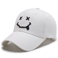 White baseball cap with black embroidered smiley face in a trendy street style - Adjustable / White