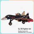 3D wooden puzzle SU-30 fighter jet model with black parts and Soviet-style markings - SU-30 Fighter