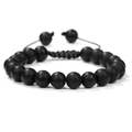 Bracciale regolabile in pietra lavica nera opaca con design in corda intrecciata - Satinato