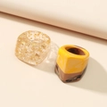 Macro detail of amber resin ring with gold foil and brown marbled band set - One Size (Inner Diameter 1.9cm) / Yellow+Deep Coffee (2Pcs Set)