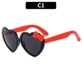 Lunettes de soleil cœur pour filles avec nœud rouge et monture noire, variante C1 - Monture Noire Verres Gris
