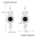 Silver titanium steel snake earrings with black agate stones in a minimalist design - Silver Black