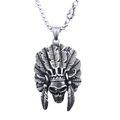 Collana con pendente teschio indiano argento in stile vintage su sfondo bianco pulito - Colore Acciaio - Senza Catena (B0918)