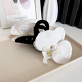 White butterfly orchid hair claw clip with pearl center and realistic petal textures - Claw Clip White