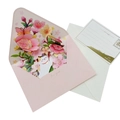 3D greeting card set with pink cherry blossoms, white cat design and gold foil for you text - Flowers and Cat