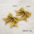 Set of two gold glitter Christmas bow ornaments, 13cm festive holiday tree decorations - 12cm Gold (2pcs)