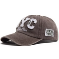 Vintage gewassen katoenen NYC baseballpet in donkergrijs met 3D borduursel - koffiekleur