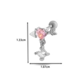 Silver bow heart stud earring with pink zircon and 1.33cm x 1.07cm size measurement - 12# Silver (Cupid Arrow Style)
