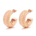 Elegant rose gold C-shaped hoop earrings with a textured geometric quilted pattern - Style G Grid Texture C-Shape (KE110098-KFC)