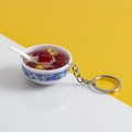 Miniature blue and white porcelain bowl keychain with realistic food model and spoon - No.14 Red Date and Corn (Model)