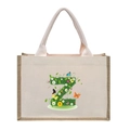 Beige canvas tote bag with jute trim and floral alphabet Z pattern print - Floral Letter Z