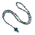 Natural crystal stone bead necklace featuring a green cross pendant and colorful gems - India Agate