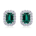 Classic halo S925 silver stud earrings with square emerald-cut green gemstone and crystals - Lab Emerald [Oval 5*7MM] ER023390