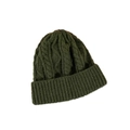 Detail view of dark green knit beanie showing thick cable stitch and ribbed cuff texture - M (56-58cm) / Army Green
