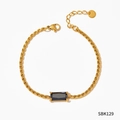 Gold stainless steel chain bracelet with a rectangular black zircon gemstone inlay - Gold Black Stone Style (SBK129)