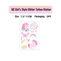 Glitter temporary unicorn and rainbow tattoos for girls, pink QC-013 style, 7.5x11cm - Pink Unicorn & Wreath Style (QC-013)