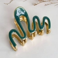 Elegante molletta per capelli in metallo dorato con finitura ondulata verde scuro - 5.4cm / Verde