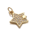 Detailed view of a gold star pendant featuring micro-paved zircons and a small polished star - Layered Five-Point Star