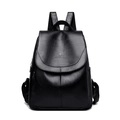 Elegant black leather backpack for women with kangaroo logo and anti-theft design - Regular Fit / Black