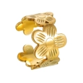 Dettaglio di un anello a fiori dorati con un motivo floreale ripetuto in acciaio inossidabile - Aperto / Oro
