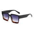 Square oversized sunglasses with black and leopard print frame and gradient lenses - Black & Leopard Patchwork Frame Gradient Grey Lens