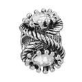 Silver alloy owl charm bead with sparkling cubic zirconia and twisted rope texture - Twisted Rope Texture Rhinestone Bead