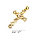 Detail view of 14K gold plated copper cross pendant with cubic zirconia and dimensions - Floral Geometric Cross (1)