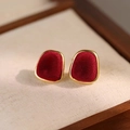 Boucles d'oreilles géométriques en velours rouge avec bord doré pour un style rétro - 68# Clous Géométriques Irréguliers Velours Bourgogne (925 Sterling Silver Earring Post)