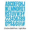 Detail showing 2-inch light blue bold letter and number stickers for planners - Light Blue