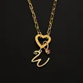 Premium 14K gold plated stainless steel necklace with heart clasp and letter E pendant - Letter W