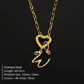 Premium 14K gold plated stainless steel necklace with heart clasp and letter E pendant - Letter W