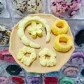 Detailed set of yellow plush headbands and hair accessories on a beige display tray - Yellow 6pcs Set (Headband, Hair Clip, Scrunchies, Wristbands)