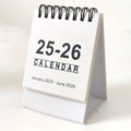 White 2025-2026 desk calendar with black metal spiral binding and minimalist design - White Mini 2026.7-2027.12