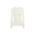 Slim fit cream white ribbed knit long sleeve crew neck t-shirt for women - XS / White