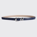 Sky blue leather belt with silver buckle and adjustment holes for summer dresses - Navy Blue