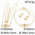 Golden titanium steel Evil Eye jewelry set with crystal necklace, bracelet and earrings - Gold Evil Eye 3-Piece Set (KS204183-KLX)