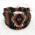 Bohemian wide sports headband featuring geometric ethnic patterns in black and orange - 123