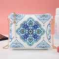 White DIY diamond painting shoulder bag featuring a blue gold mandala with 5D crystals - Blue & Gold Mandala (White) (AA108)