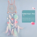 Pink rabbit-shaped dreamcatcher with colorful feathers for girls' room decor, 13x62cm - Rabbit Shape - DIY Kit / Without Light / Pink