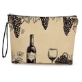 Trousse à maquillage en toile beige avec imprimé vin vintage et dragonne noire - Style d'impression de vin 3 (xy-077-3) / 17*25cm Avec Dragonne