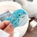 Pinza per capelli a forma di balena in acetato marmorizzato blu e bianco con perle - Piccola Balena Sorridente / 5,5 cm