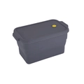 Collapsible grey silicone rectangular loaf pan with lid and yellow air vent button - Rectangular Foldable Toast Mold / Gray